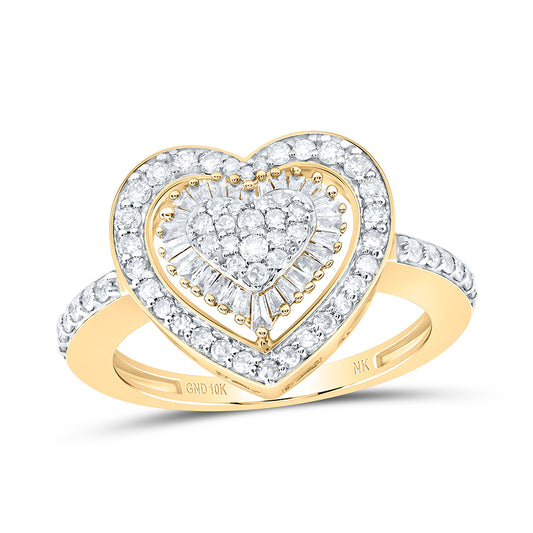 10kt Yellow Gold 5/8 Cttw Natural Diamond Fashion Heart Wedding Engagement Anniversary Ring, Women Size: 5-9