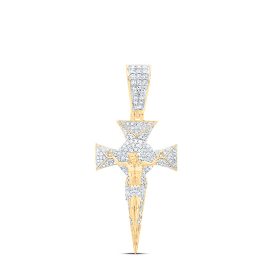 10kt Yellow Gold 1 Cttw Natural Diamond Jesus Cross Mens Charm