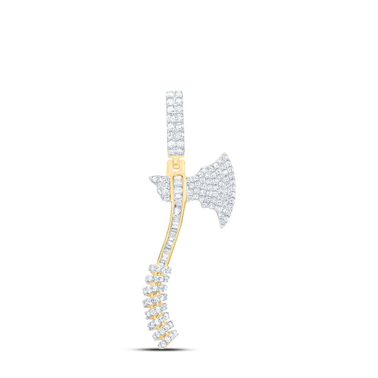 10kt Yellow Gold 1 Cttw Natural Diamond Axe Mens Charm