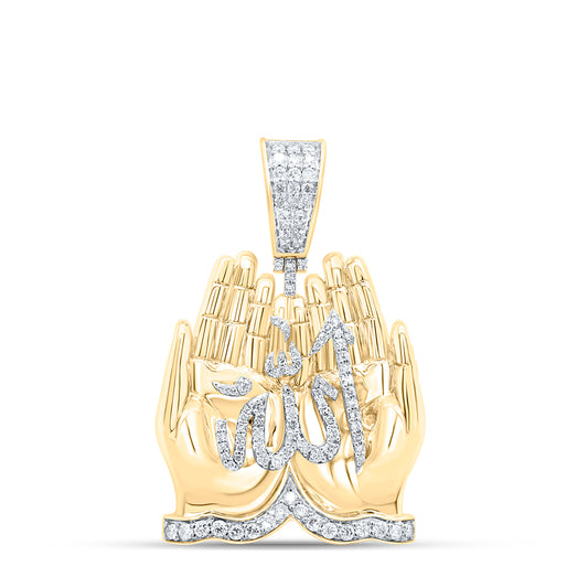 10kt Yellow Gold 7/8 Cttw Natural Diamond Praying Allah Mens Charm