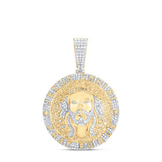 10kt Yellow Gold 1 1/4 Cttw Natural Diamond Jesus Mens Charm