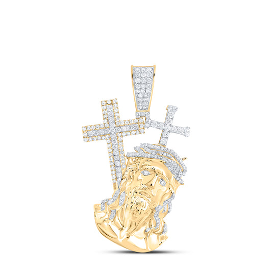 10kt Yellow Gold 1 1/3 Cttw Natural Diamond Jesus Cross Mens Charm