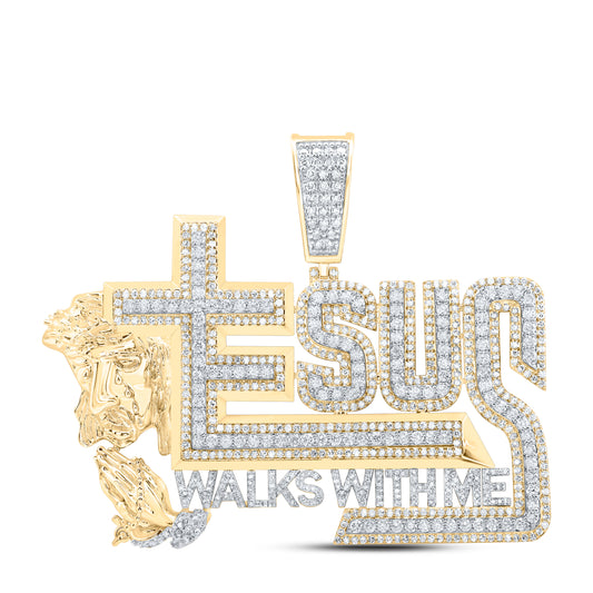 10kt Yellow Gold 5 1/3 Cttw Natural Diamond Jesus Cross Mens Charm