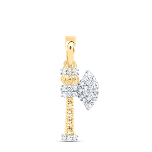 10kt Yellow Gold 1/10 Cttw Natural Diamond Axe Pendant