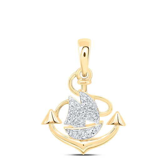 10kt Yellow Gold 1/12 Cttw Natural Diamond Anchor Ship Pendant