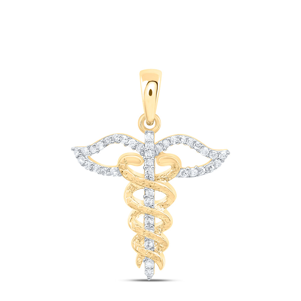 10kt Yellow Gold 1/8 Cttw Natural Diamond Caduceus Medical Symbol Pendant