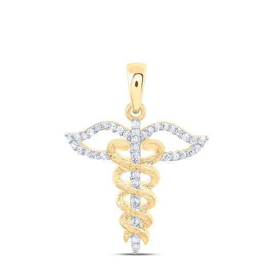 10kt Yellow Gold 1/8 Cttw Natural Diamond Caduceus Medical Symbol Pendant