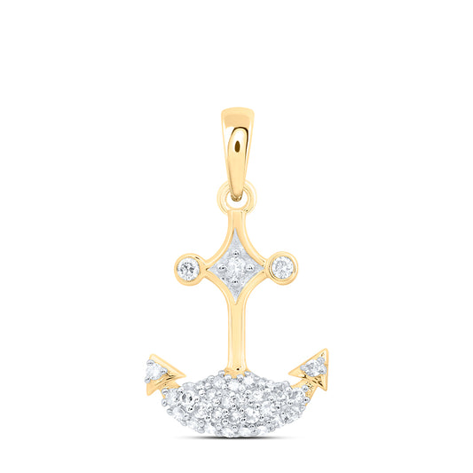 10kt Yellow Gold 1/8 Cttw Natural Diamond Anchor Pendant