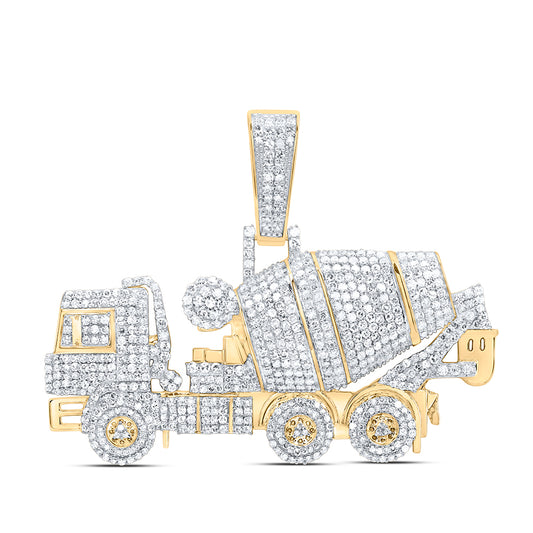 10kt Yellow Gold 2 3/4 Cttw Natural Diamond Construction Truck Mens Charm