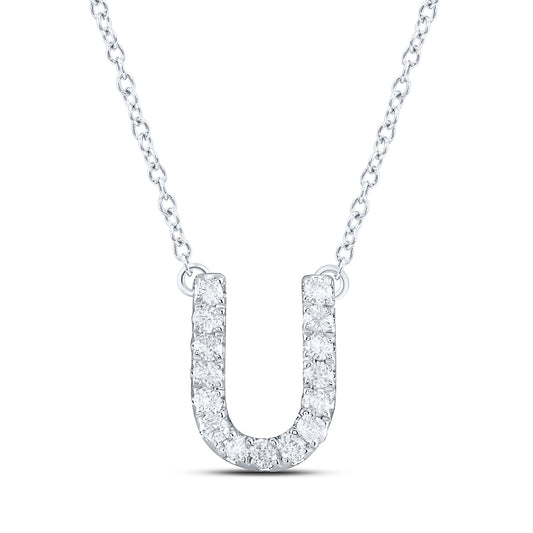 14kt White Gold 1/5 Cttw Natural Diamond Ana M Initial " U" Fashion Necklace, Length: 16 Inch