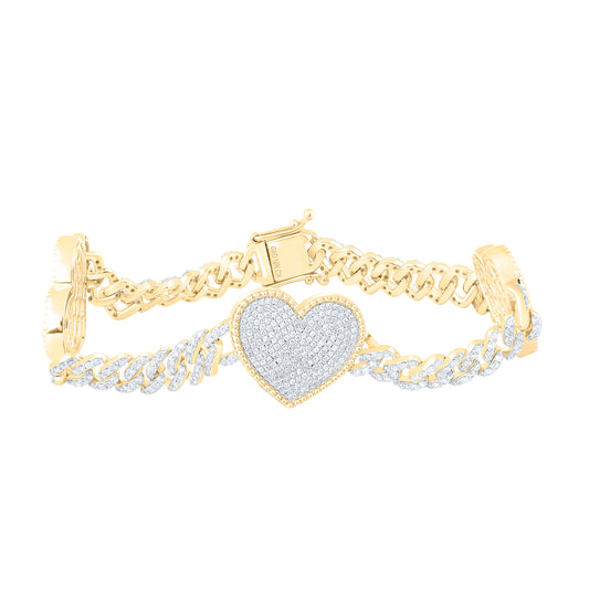 10kt Yellow Gold 3 Cttw Natural Diamond Cuban Heart Bracelet, Length: 7 Inch