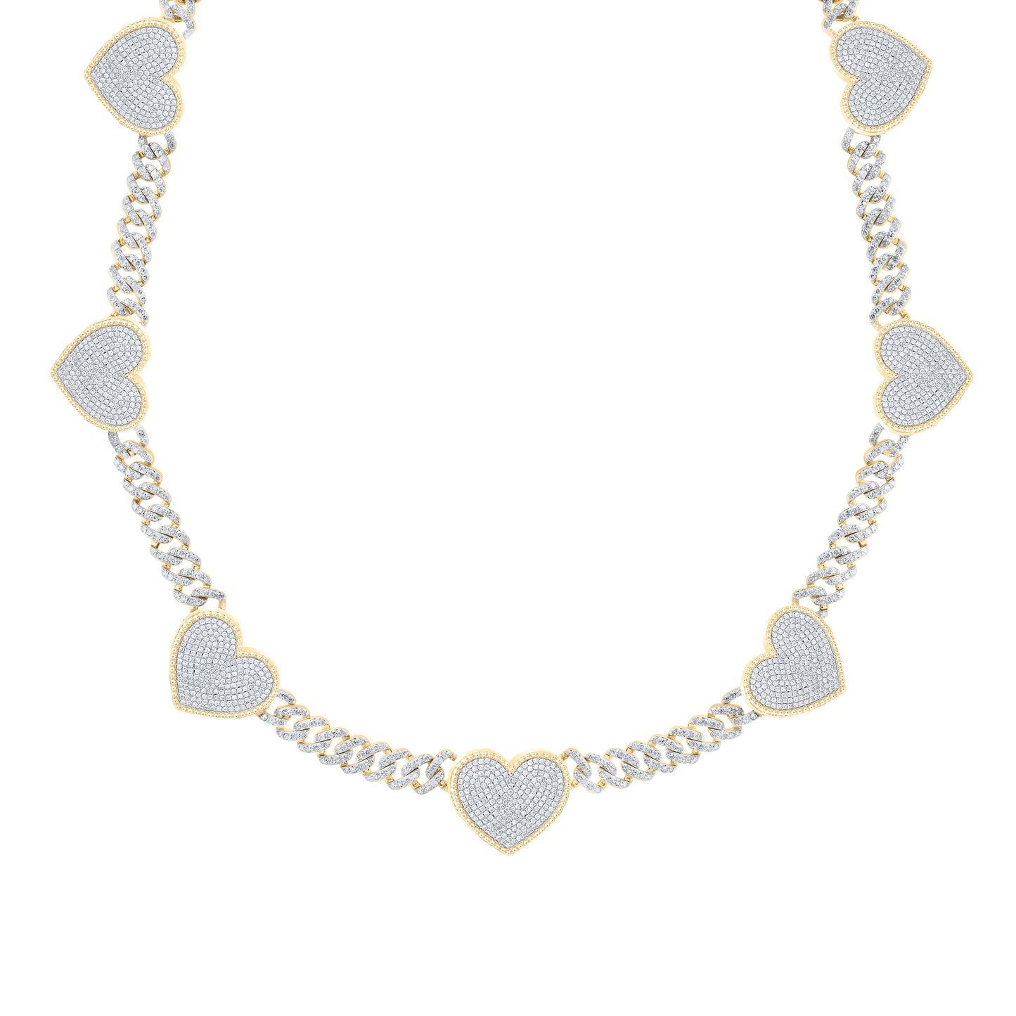 10K Yellow Gold 7 1/3Ctw Natural Diamond Cn Cuban Heart Necklace (17 Inch)
