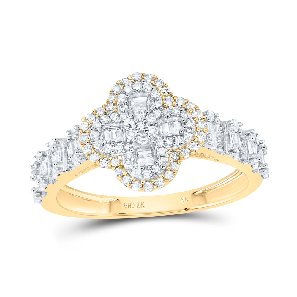 10kt Yellow Gold 5/8 Cttw Natural Diamond Fashion Clover Ladies Wedding Engagement Anniversary Ring, Women Size: 5-9