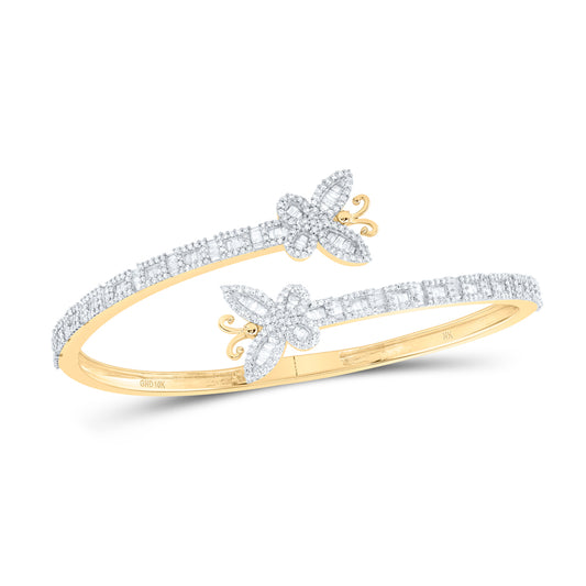 10kt Yellow Gold 2 Cttw Natural Diamond Butterfly Ladies Cuff Bangle (55x65 Mm)
