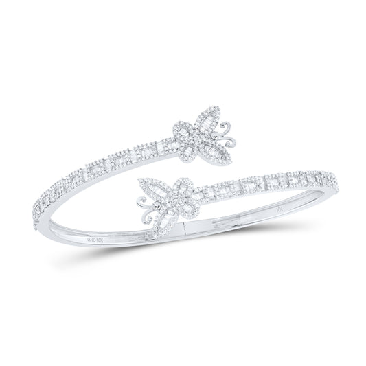 10kt White Gold 2 Cttw Natural Diamond Butterfly Ladies Cuff Bangle (55x65 Mm)