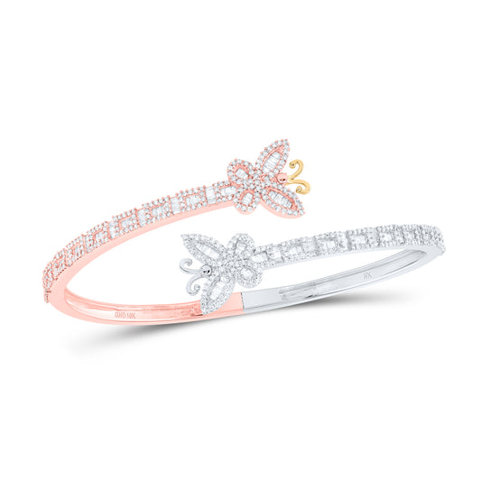 10k White Rose 2 Cttw Natural Diamond Butterfly Ladies Cuff Bangle(55x65 Mm)