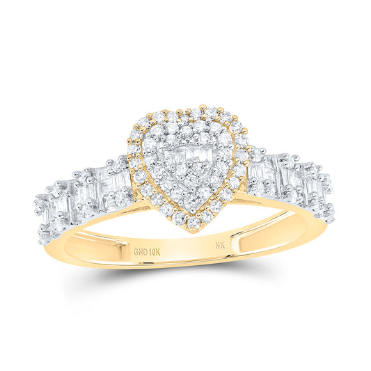 10kt Yellow Gold 1/2 Cttw Natural Diamond Fashion Heart Ladies Wedding Engagement Anniversary Ring, Women Size: 5-9