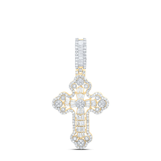 10kt Yellow Gold 1 Cttw Natural Diamond Cross Mens Charm