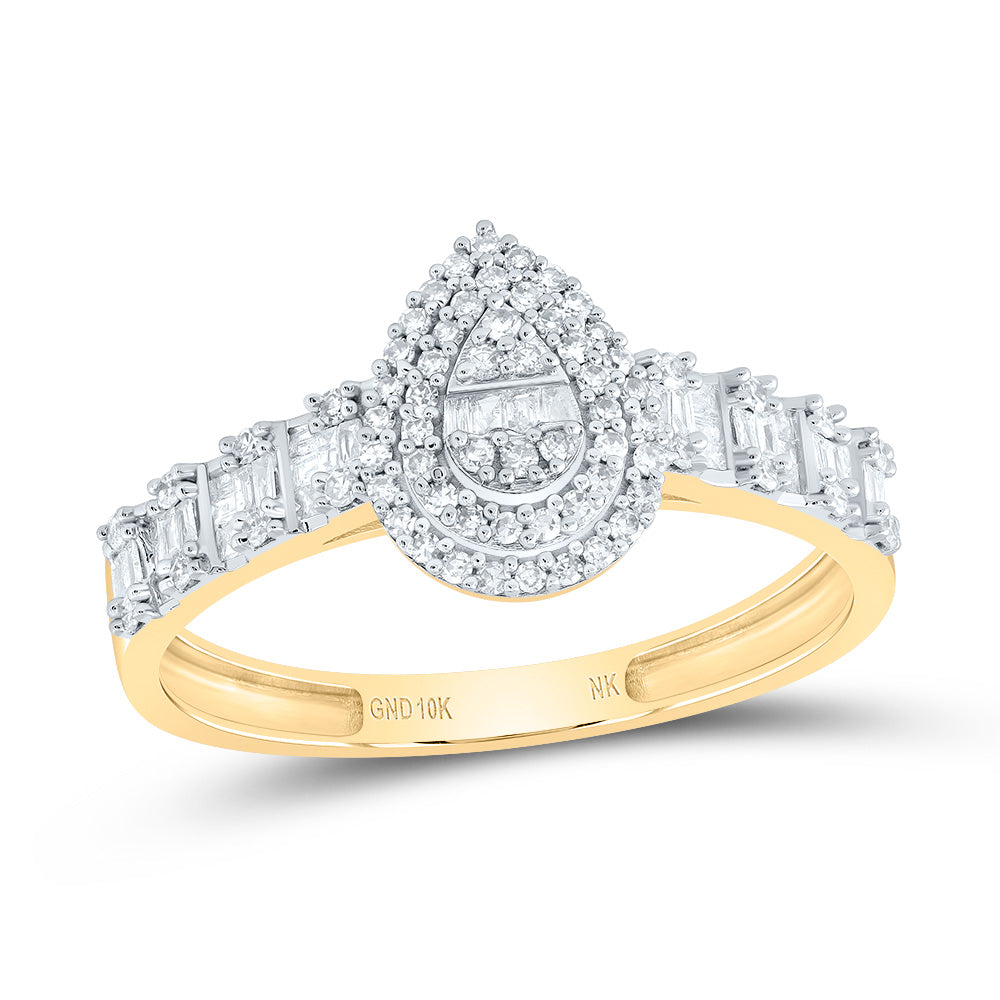 10kt Yellow Gold 1/2 Cttw Natural Diamond Fashion Pear Ladies Wedding Engagement Anniversary Ring, Women Size: 5-9