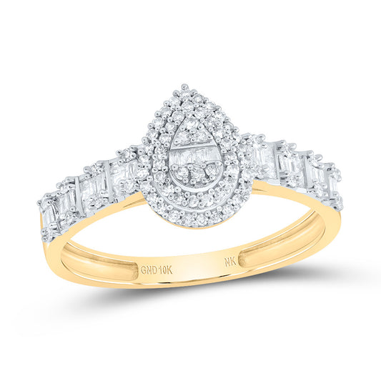 10kt Yellow Gold 1/2 Cttw Natural Diamond Fashion Pear Ladies Wedding Engagement Anniversary Ring, Women Size: 5-9