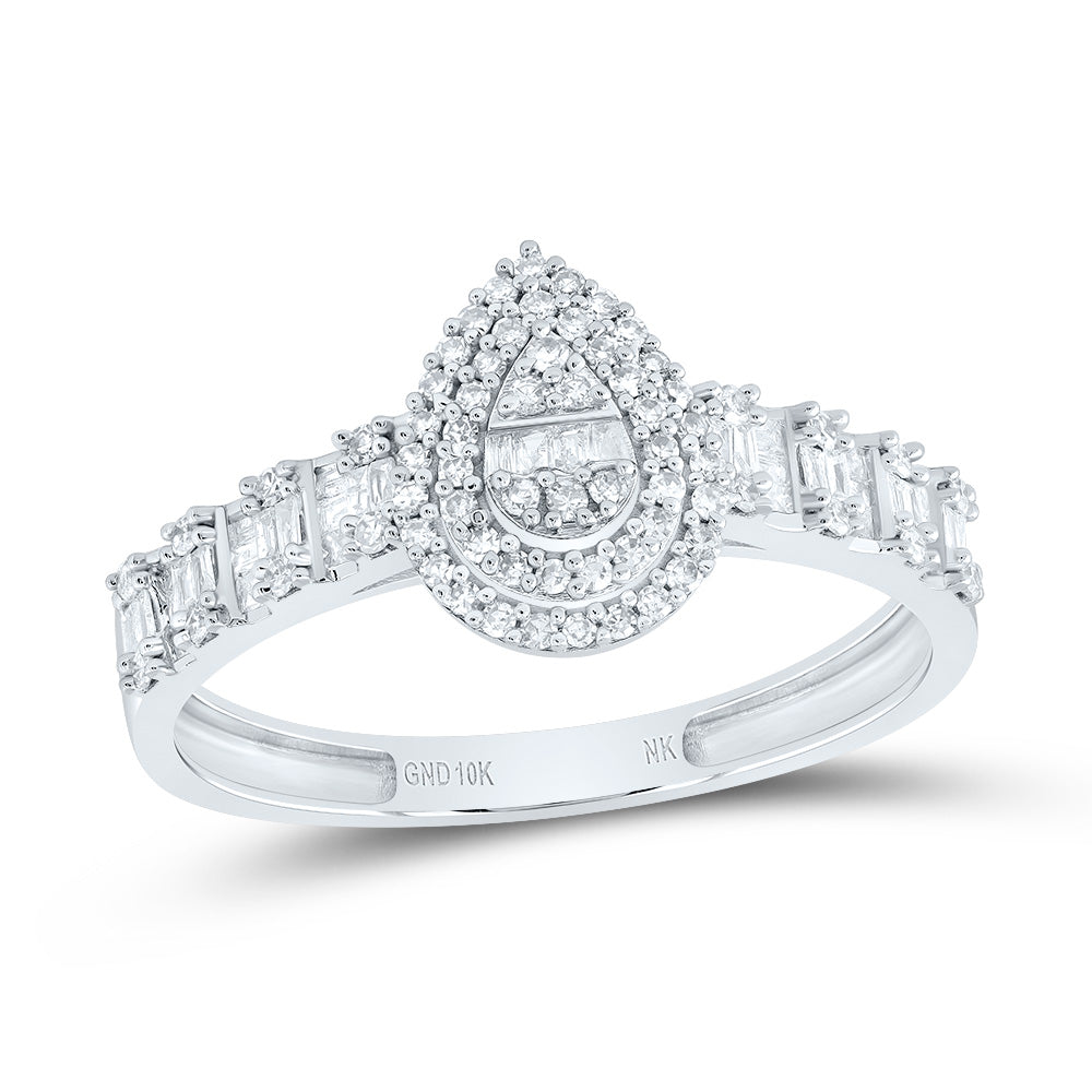 10kt White Gold 1/2 Cttw Natural Diamond Fashion Pear Ladies Wedding Engagement Anniversary Ring, Women Size: 5-9