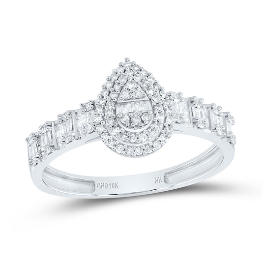 10kt White Gold 1/2 Cttw Natural Diamond Fashion Pear Ladies Wedding Engagement Anniversary Ring, Women Size: 5-9
