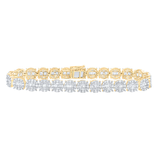 10kt Yellow Gold 7 1/5 Cttw Natural Diamond Round Mens Bracelet, Length: 8.5 Inch