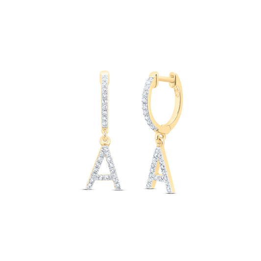 10kt Yellow Or White Gold Natural Diamond Initial Dangling Earring