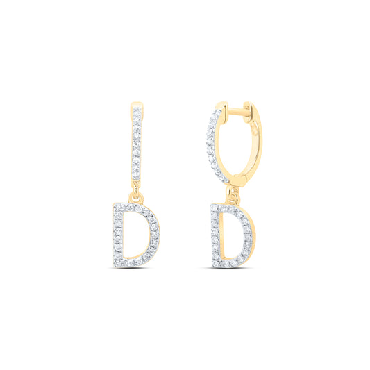 10K Yellow Gold Natural Diamond Nk Gift Initial Dangling Earring