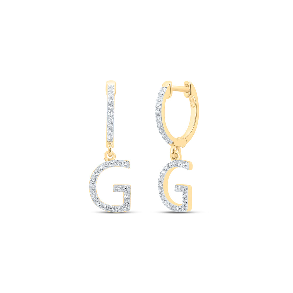 10K Yellow Gold 1/5 Cttw Natural Diamond Nk Gift Initial "G" Dangling Earring