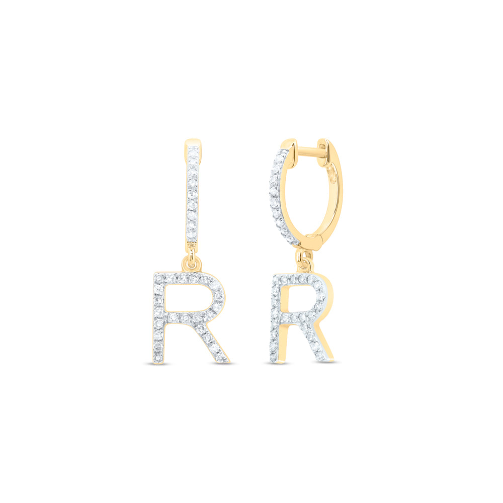 10K Yellow Or White Gold Natural Diamond Gift Initial Dangling Earring