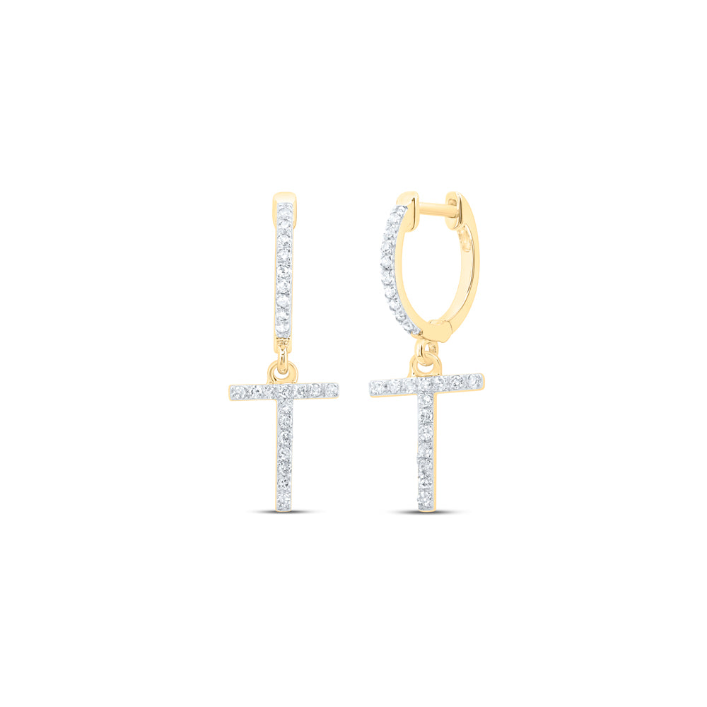 10kt Yellow Or White Gold Natural Diamond Initial Dangling Earring