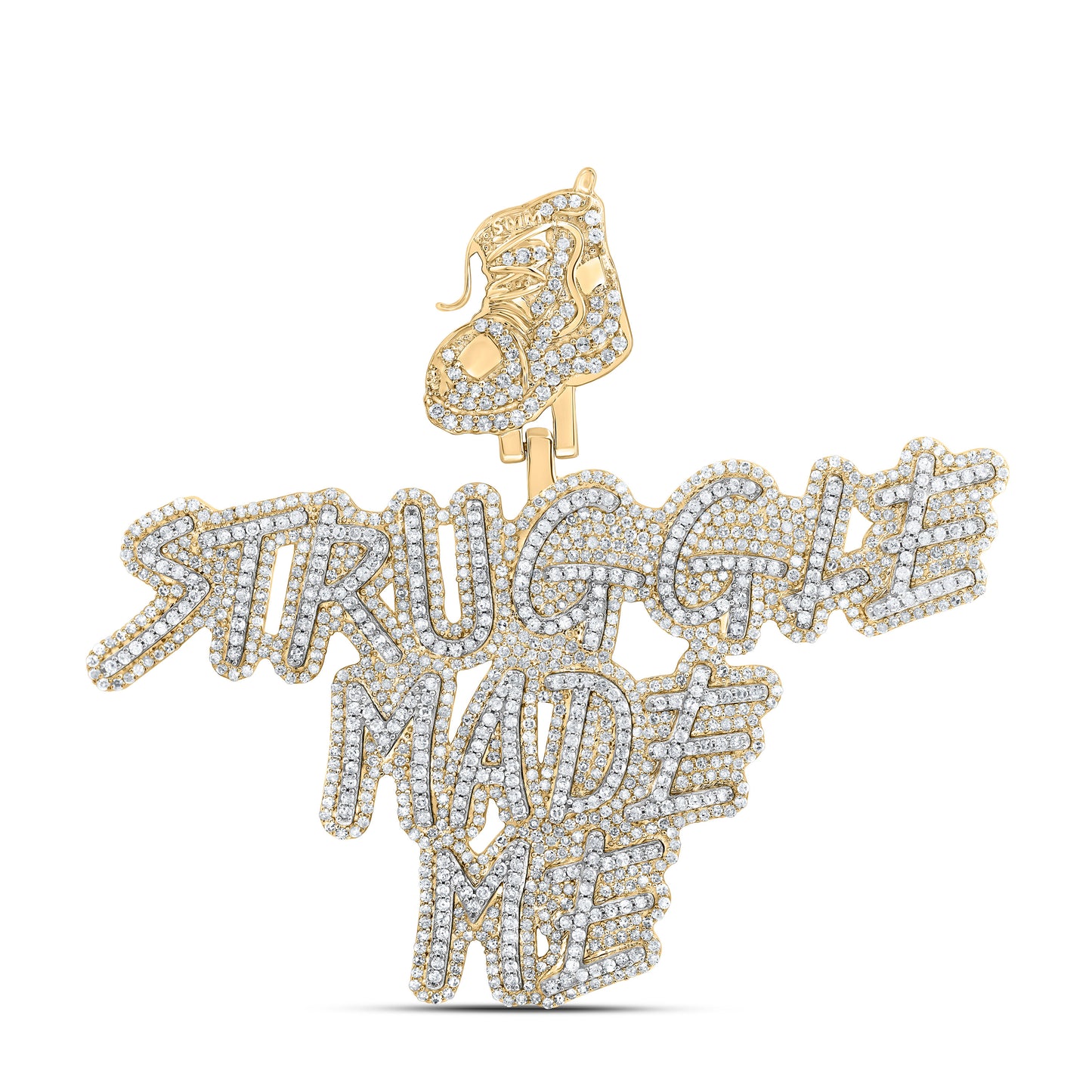 10kt Yellow Gold 3 3/4 Cttw Natural Diamond Fashion " Struggle Made Me" Men's Charm
