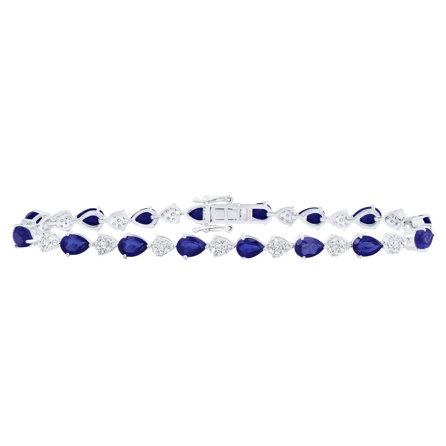 10kt White Gold 1 Cttw Natural Diamond 6x4 Mm Pear Blue Sapphire Synthetic Bracelet, Length: 7 Inch