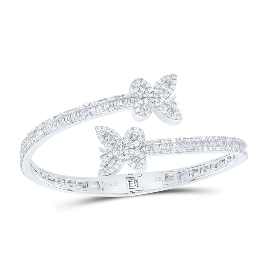 14kt White Gold 2 7/8 Cttw Natural Diamond Ana M Butterfly Ladies Cuff Bangle (55x45 Mm)