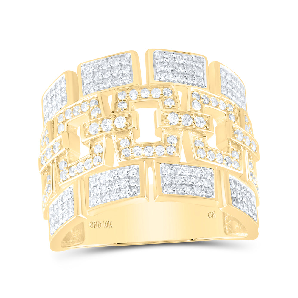 10kt Yellow Gold 1 1/5 Cttw Natural Diamond Mens Ring, Men Size: 8-12