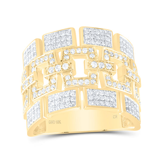 10kt Yellow Gold 1 1/5 Cttw Natural Diamond Mens Ring, Men Size: 8-12