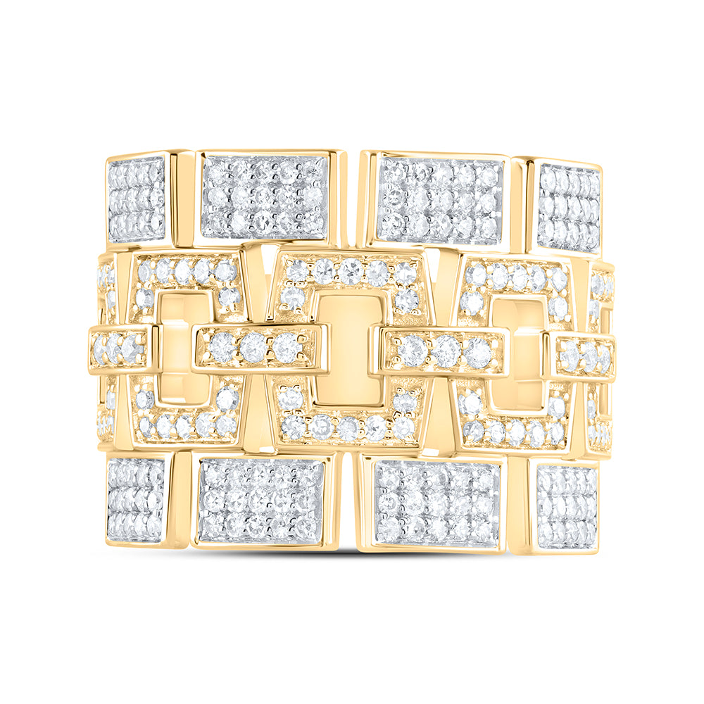10kt Yellow Gold 1 1/5 Cttw Natural Diamond Mens Ring, Men Size: 8-12