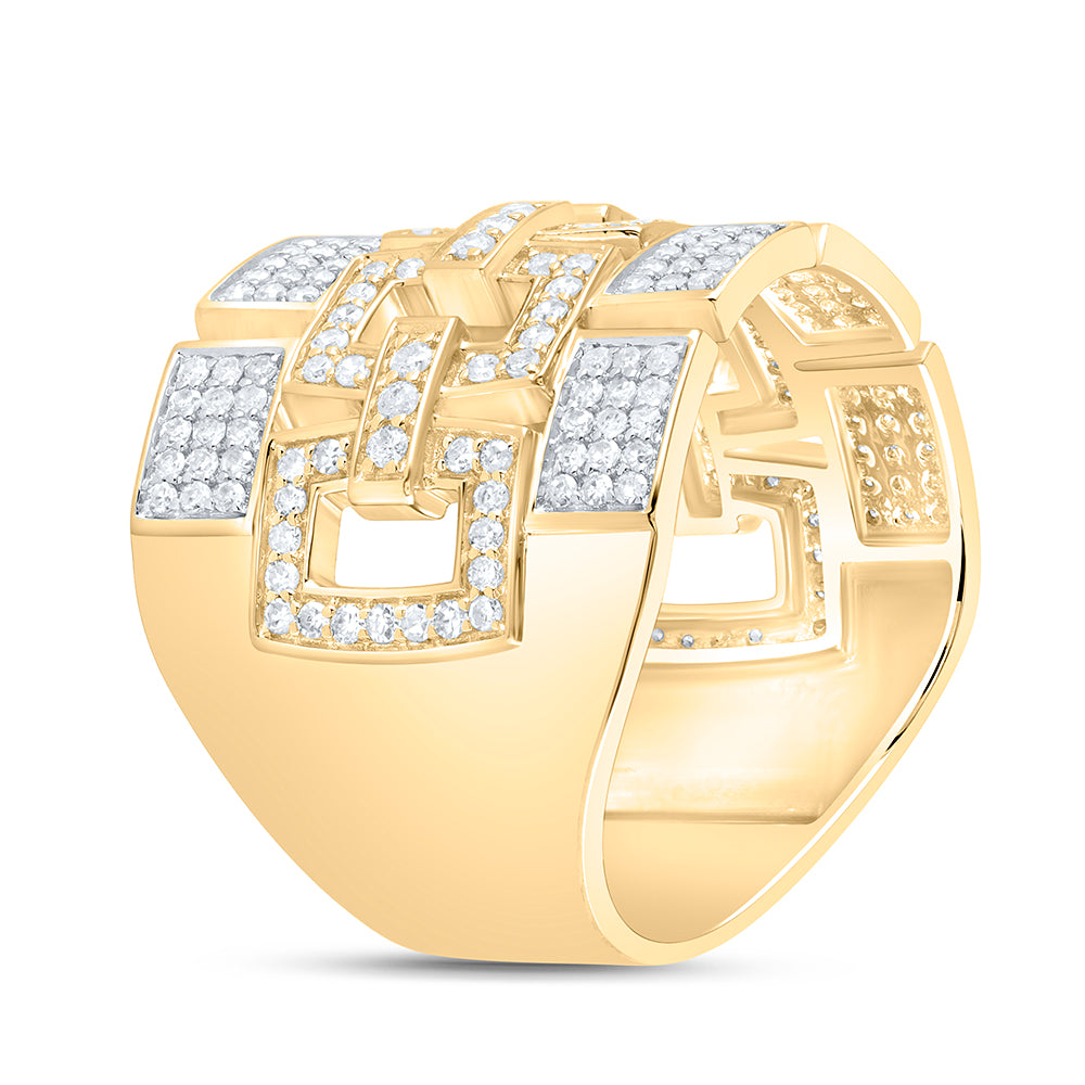 10kt Yellow Gold 1 1/5 Cttw Natural Diamond Mens Ring, Men Size: 8-12