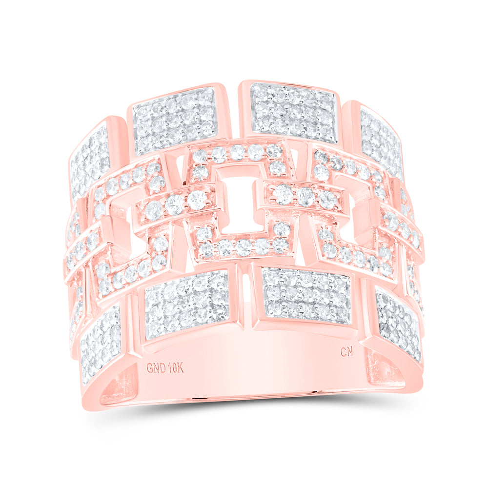 10kt Rose Gold 1 1/5 Cttw Natural Diamond Mens Ring, Men Size: 8-12