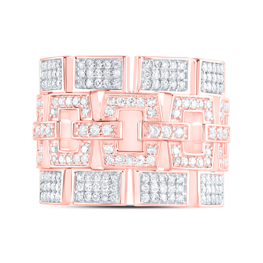 10kt Rose Gold 1 1/5 Cttw Natural Diamond Mens Ring, Men Size: 8-12