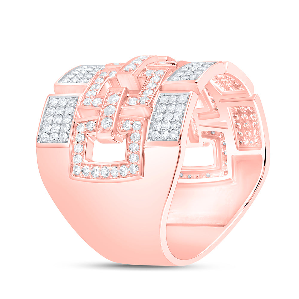 10kt Rose Gold 1 1/5 Cttw Natural Diamond Mens Ring, Men Size: 8-12