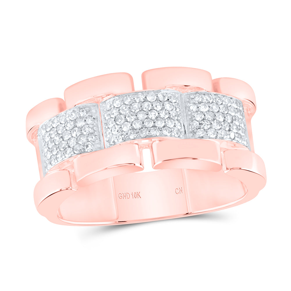 10kt Rose Gold 1/2 Cttw Natural Diamond Mens Ring, Men Size: 8-12