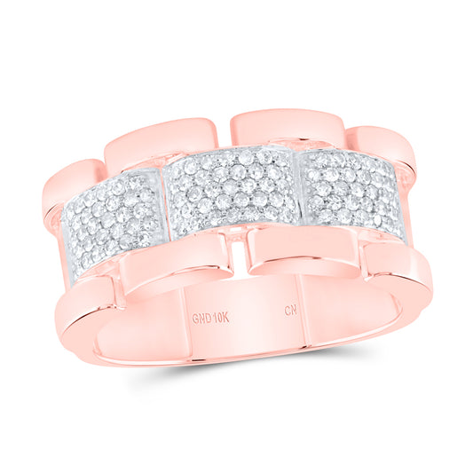 10kt Rose Gold 1/2 Cttw Natural Diamond Mens Ring, Men Size: 8-12