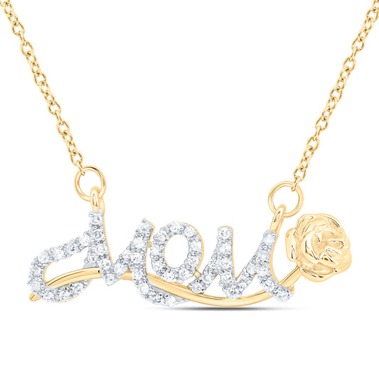 10kt Yellow Or White Gold Natural Diamond "mom" Necklace, Length: 18 Inch