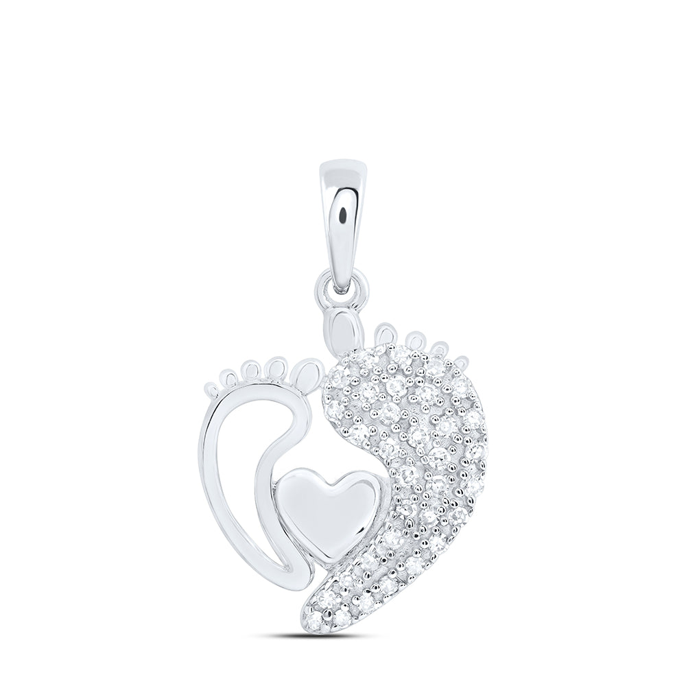 10kt White Gold 1/8 Cttw Natural Diamond Heart Pendant
