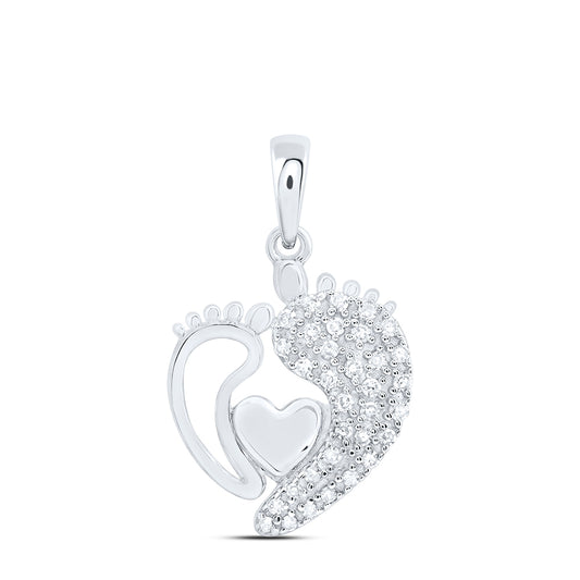 10kt White Gold 1/8 Cttw Natural Diamond Heart Pendant