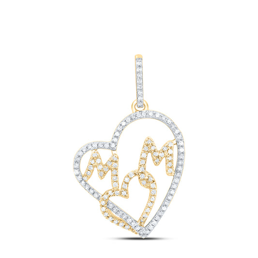 10kt Yellow Or White Gold Natural Diamond Heart "mom" Pendant