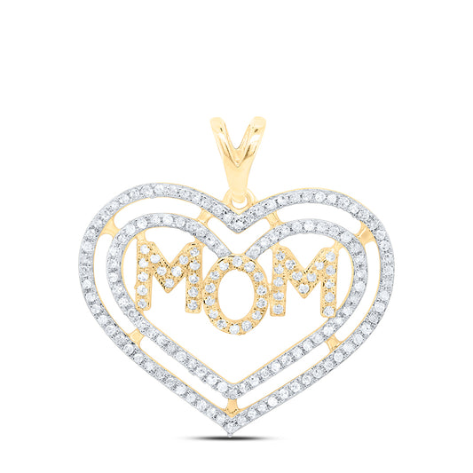 10kt Yellow Or White Gold Natural Diamond Heart "mom" Pendant