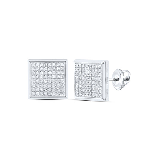 10kt White Gold 1/2 Cttw Diamond Micro-pave Square Earrings